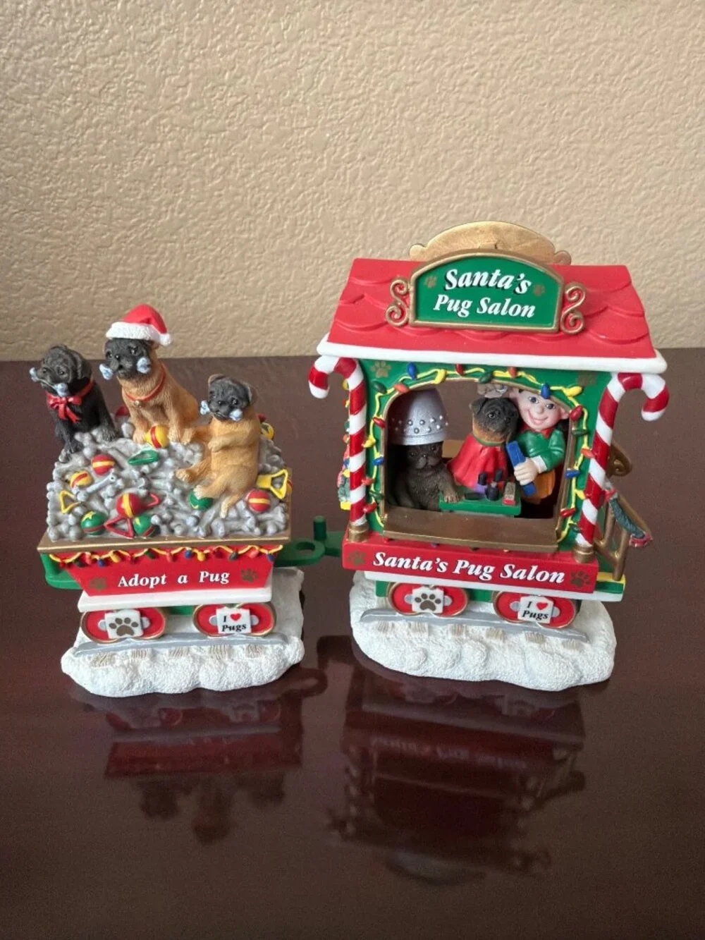 Danbury Mint Pug Christmas Express Complete 6-Piece Train Set - No Box or COA